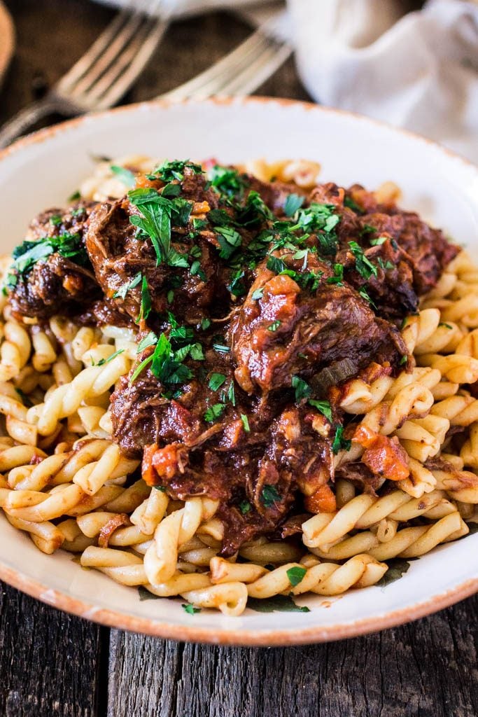 Braised Beef Ragu with Gemelli | www.oliviascuisine.com | A classic Italian dish that is perfect for the cold weather. Comforting, hearty, delicious and easy to make!