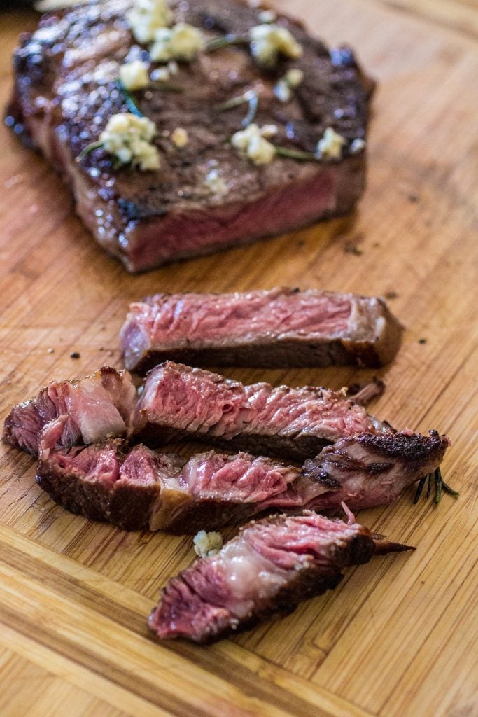 Grilled Steak with Beets and Danish Blue Cheese | www.oliviascuisine.com | What's better than a juicy well seasoned steak cooked to perfection? Accompanied by insanely delicious beets marinated with brown butter, blue cheese, shallots and walnuts. 