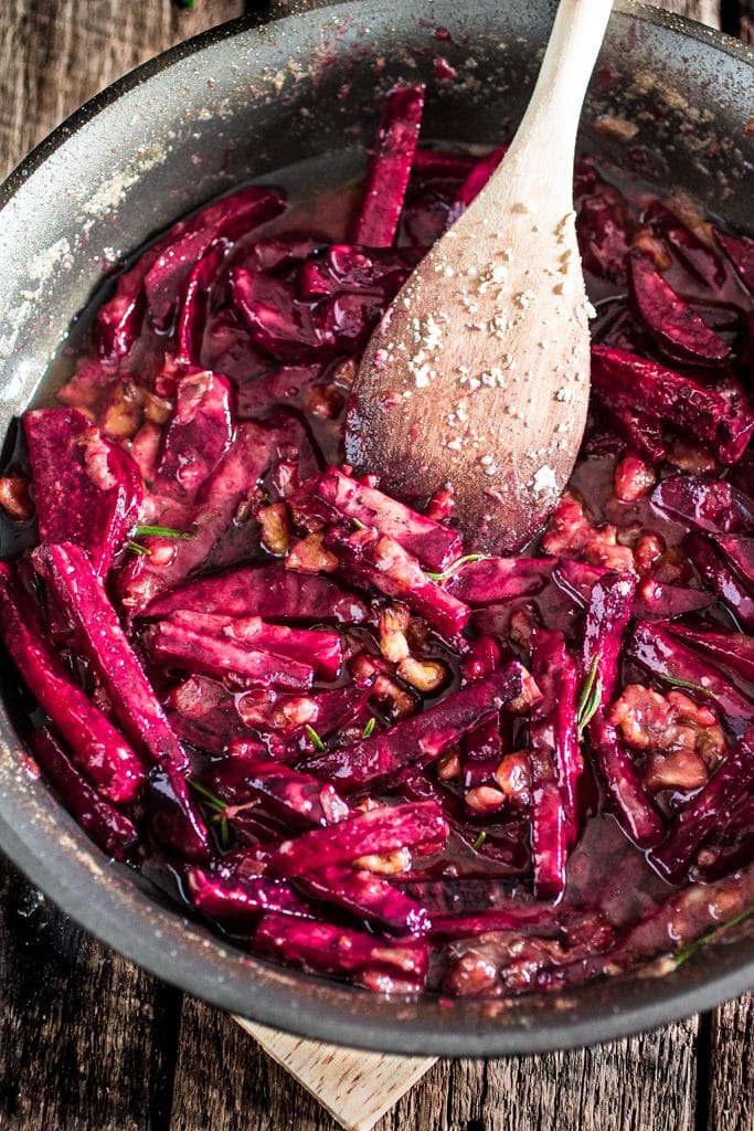 Grilled Steak with Beets and Danish Blue Cheese | www.oliviascuisine.com | What's better than a juicy well seasoned steak cooked to perfection? Accompanied by insanely delicious beets marinated with brown butter, blue cheese, shallots and walnuts. 