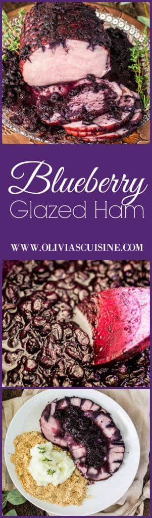 Blueberry Glazed Ham | www.oliviascuisine.com | Blueberries make the most perfect glaze for you Thanksgiving (or Christmas) Ham! (Sponsored by the U.S. Blueberry Council)