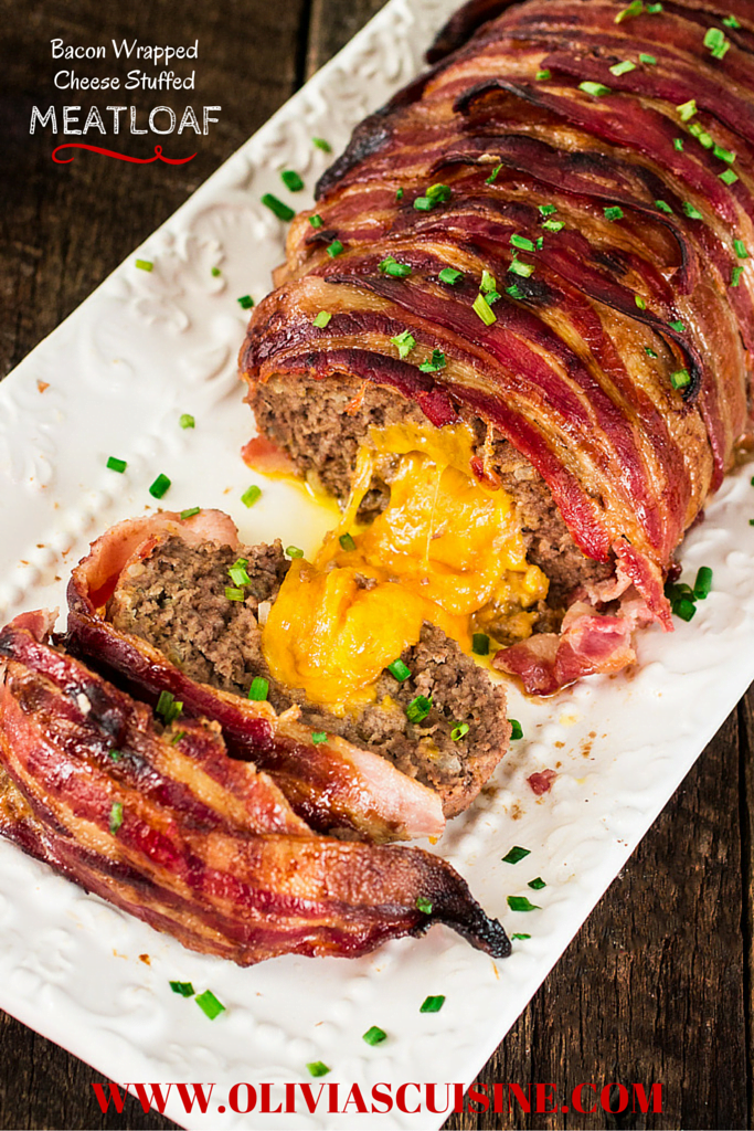 Bacon Wrapped Cheese Stuffed Meatloaf | www.oliviascuisine.com | Forget tough, dry meatloaves! This Bacon Wrapped Cheese Stuffed Meatloaf is not only moist but SO FLAVORFUL! Comfort food at its best! #NaturallyCheesy #AD