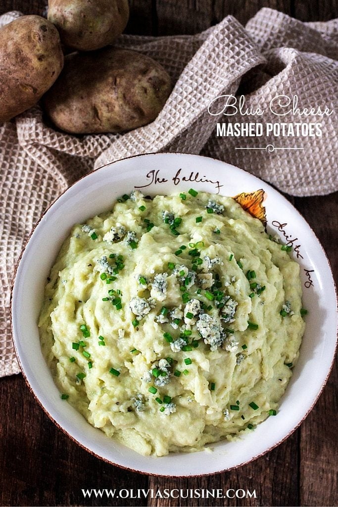 Blue Cheese Mashed Potatoes | www.oliviascuisine.com | A blue cheese twist on mashed potatoes! Use dolce gorgonzola cheese for a milder flavor!