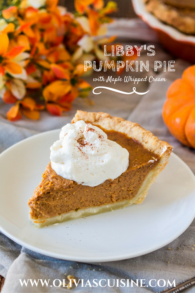 Libby's Pumpkin Pie with Maple Whipped Cream | www.oliviascuisine.com | This traditional recipe for Pumpkin Pie gets a sidekick: Maple whipped cream! Thanksgiving won't be the same without this amazing dessert. @verybestbaking