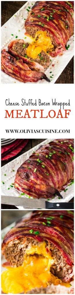 Bacon Wrapped Cheese Stuffed Meatloaf | www.oliviascuisine.com | Forget tough, dry meatloaves! This Bacon Wrapped Cheese Stuffed Meatloaf is not only moist but SO FLAVORFUL! Comfort food at its best! #NaturallyCheesy #AD