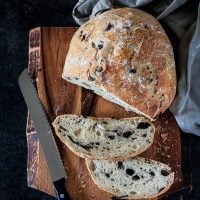 Mediterranean Black Olive Bread | www.oliviascuisine.com | A delicious no-knead crusty bread made with Mezzetta Kalamata Olives! #sponsored