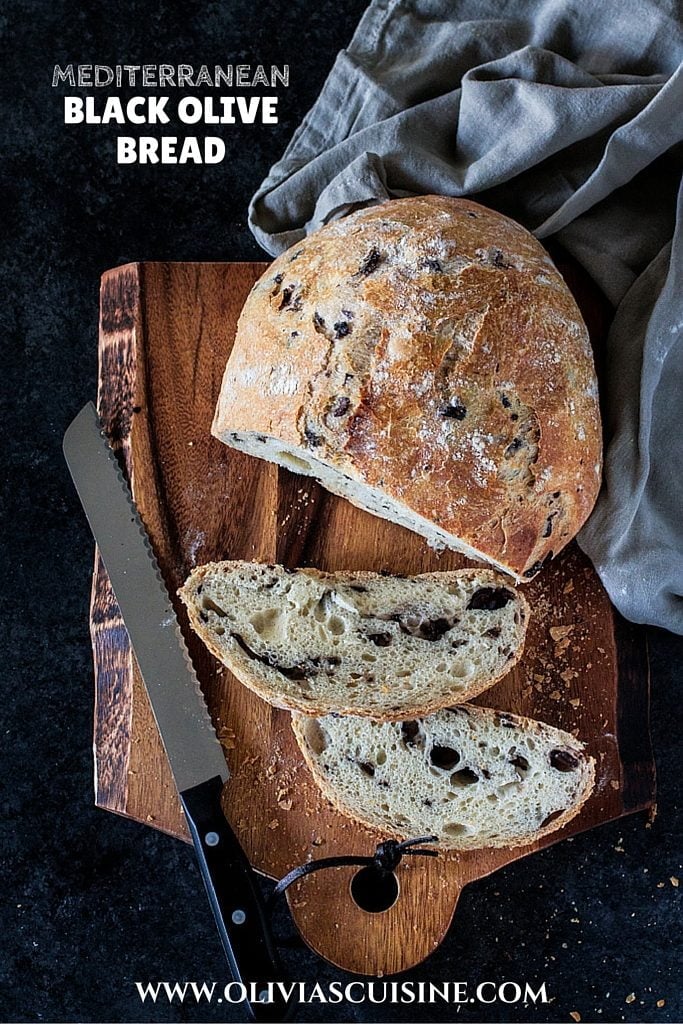 Mediterranean Black Olive Bread | www.oliviascuisine.com | A delicious no-knead crusty bread made with Mezzetta Kalamata Olives! #sponsored