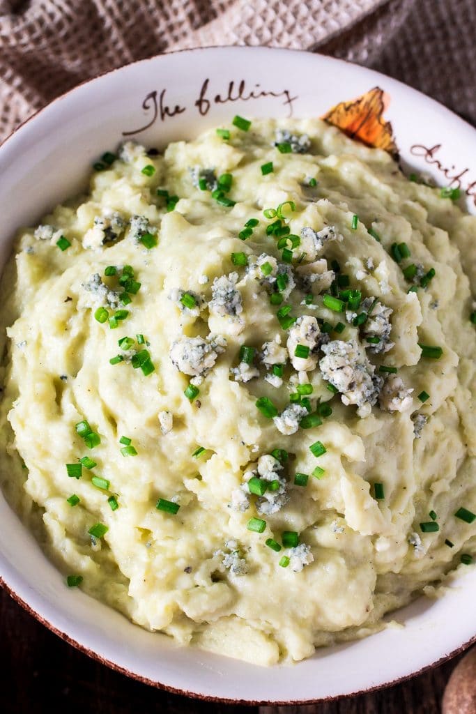 Blue Cheese Mashed Potatoes | www.oliviascuisine.com | A blue cheese twist on mashed potatoes! Use dolce gorgonzola cheese for a milder flavor!