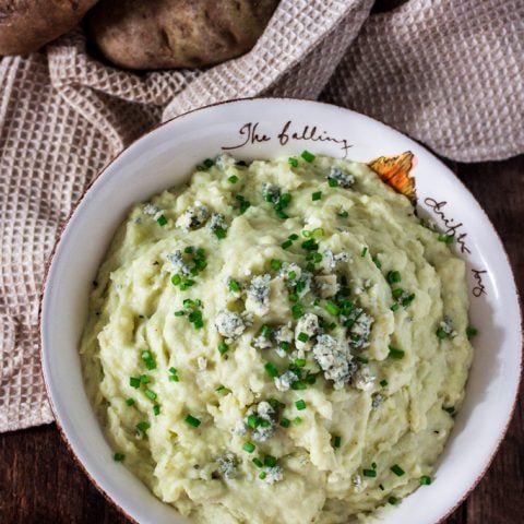 Blue Cheese Mashed Potatoes | www.oliviascuisine.com | A blue cheese twist on mashed potatoes! Use dolce gorgonzola cheese for a milder flavor!