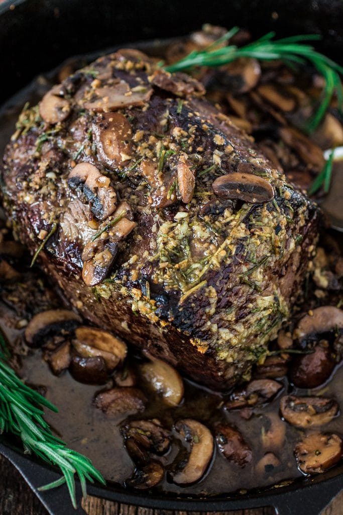 Rosemary and Garlic Roast Beef | www.oliviascuisine.com | Wow your dinner guests with this aromatic rosemary and garlic roast that is so simple to make and complete with a beautiful presentation paired with Rioja Reserva wines. #sponsored