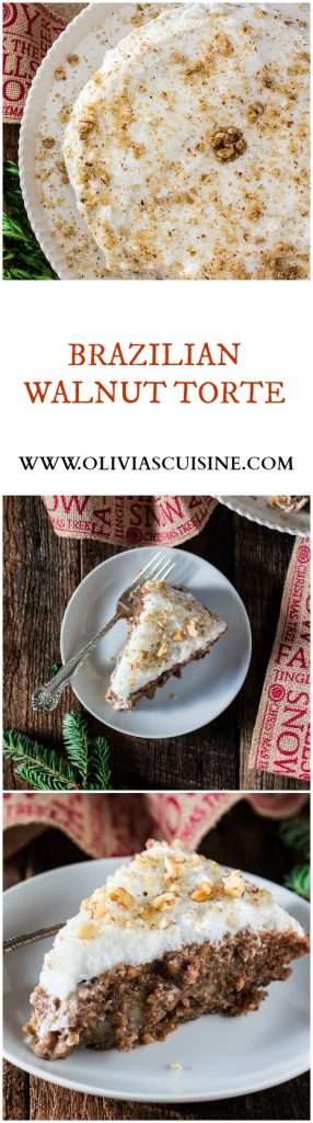Brazilian Walnut Torte | www.oliviascuisine.com | My grandmother's Christmas torte is incredibly addicting. Only 5 ingredients create this rich, decadent dessert that will be the perfect addition to your holiday table.