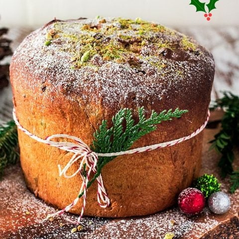 Cranberry, Pistachio and White Chocolate Panettone | www.oliviascuisine.com | Christmas is not the same without a freshly baked panettone! In this version, the Italian sweet bread is filled with cranberries, pistachios and delicious white chocolate chips! #NestleTollHouse #BakeSomeonesDay #HolidayRemix #sponsored