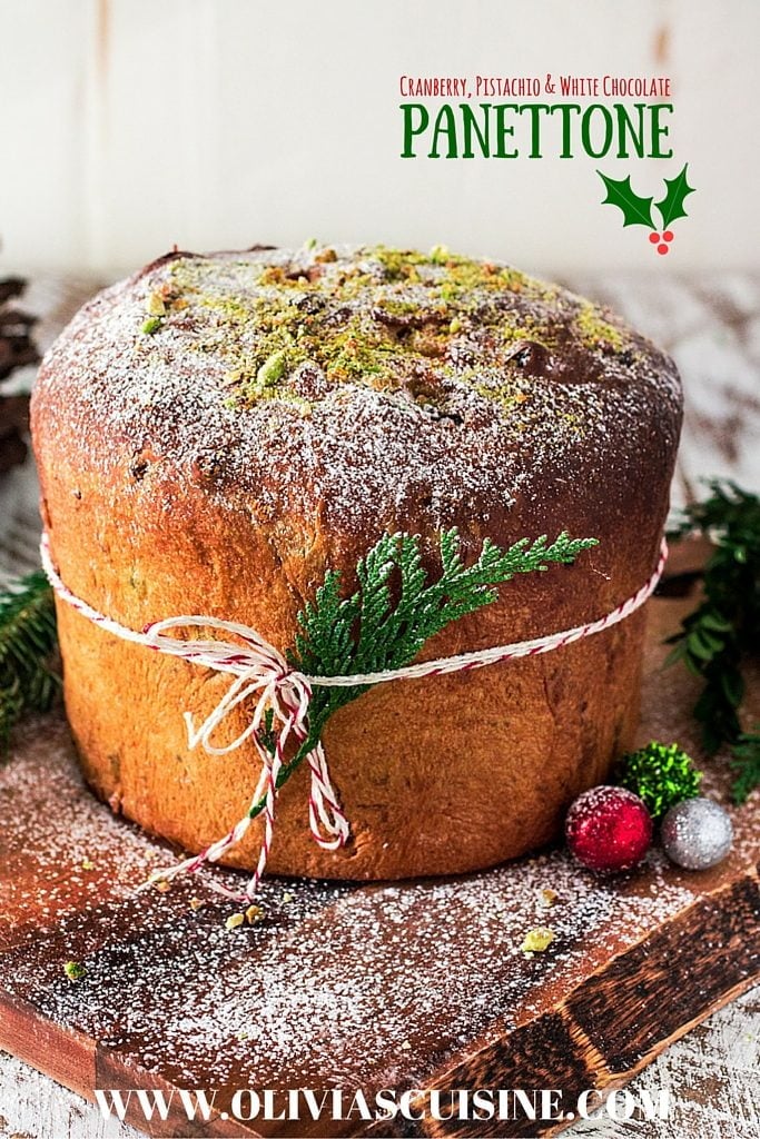 Cranberry, Pistachio and White Chocolate Panettone | www.oliviascuisine.com | Christmas is not the same without a freshly baked panettone! In this version, the Italian sweet bread is filled with cranberries, pistachios and delicious white chocolate chips! #NestleTollHouse #BakeSomeonesDay #HolidayRemix #sponsored