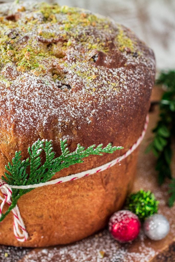 Cranberry, Pistachio and White Chocolate Panettone | www.oliviascuisine.com | Christmas is not the same without a freshly baked panettone! In this version, the Italian sweet bread is filled with cranberries, pistachios and delicious white chocolate chips! #NestleTollHouse #BakeSomeonesDay #HolidayRemix #sponsored