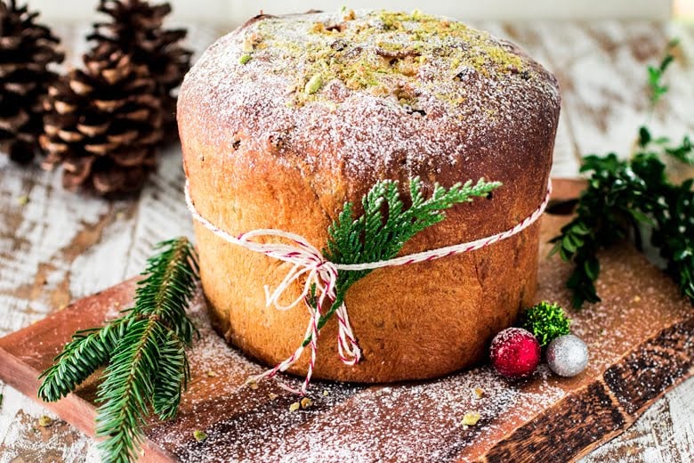 Cranberry, Pistachio and White Chocolate Panettone | www.oliviascuisine.com | Christmas is not the same without a freshly baked panettone! In this version, the Italian sweet bread is filled with cranberries, pistachios and delicious white chocolate chips! #NestleTollHouse #BakeSomeonesDay #HolidayRemix #sponsored