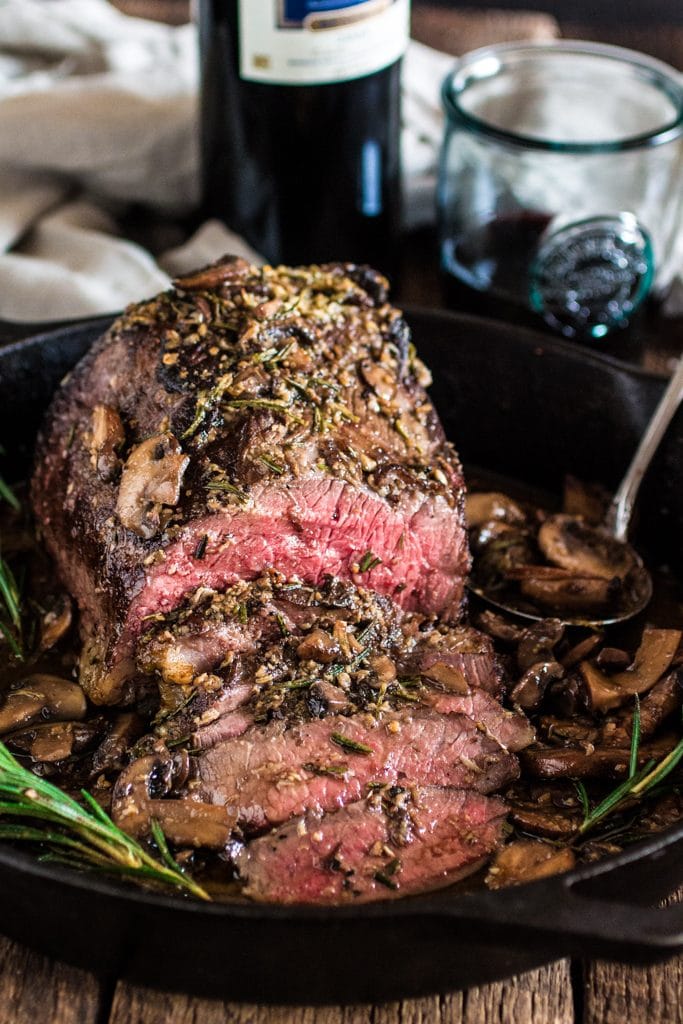 Rosemary and Garlic Roast Beef | www.oliviascuisine.com | Wow your dinner guests with this aromatic rosemary and garlic roast that is so simple to make and complete with a beautiful presentation paired with Rioja Reserva wines. #sponsored