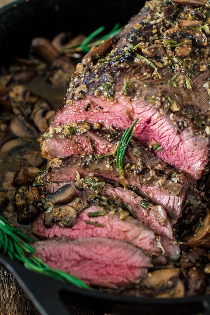 Rosemary and Garlic Roast Beef | www.oliviascuisine.com | Wow your dinner guests with this aromatic rosemary and garlic roast that is so simple to make and complete with a beautiful presentation paired with Rioja Reserva wines. #sponsored