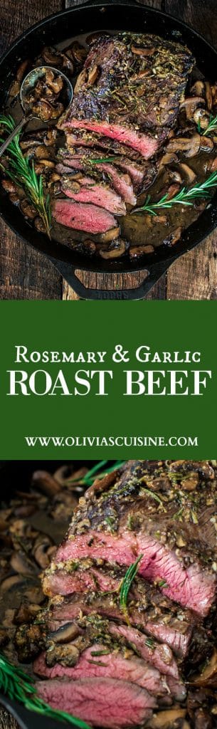 Rosemary and Garlic Roast Beef | www.oliviascuisine.com | Wow your dinner guests with this aromatic rosemary and garlic roast that is so simple to make and complete with a beautiful presentation paired with Rioja Reserva wines. #sponsored