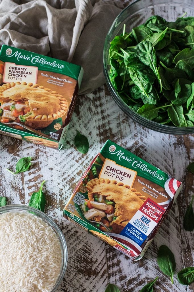 Spanakorizo (Greek Spinach Rice) - A simple yet delicious side dish that goes well with any type of meat, fish or chicken. It also pairs perfectly with Marie Callender's Chicken Pot Pie! YUM! #PotPiePlease #ad