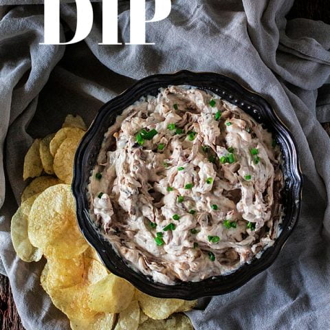 French Onion Dip | www.oliviascuisine.com | Msg 4 21+ Forget the store bought stuff! This French Onion Dip is made from scratch and is super creamy, rich and full of big flavors. Perfect for game day or any party! Even better if you pair it with a glass (or bottle) of Woodbridge Wine. #ad