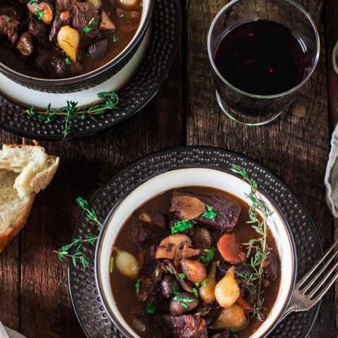 Boeuf Bourguignon | www.oliviascuisine.com | A french classic, this Boeuf Bourguignon - or Beef Burgundy - is one of my favorite beef stews. Made with red wine, mushrooms and pearl onions.