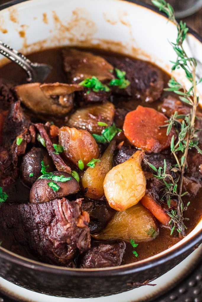 Boeuf Bourguignon | www.oliviascuisine.com | A french classic, this Boeuf Bourguignon - or Beef Burgundy - is one of my favorite beef stews. Made with red wine, mushrooms and pearl onions.