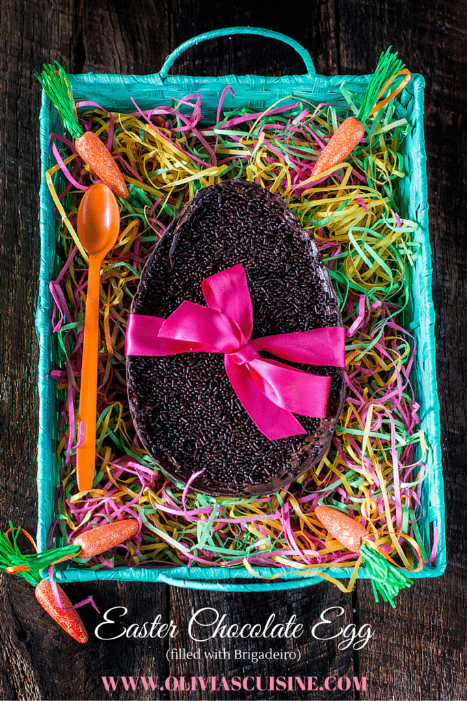 Easter Chocolate Egg (Filled with Brigadeiro) | www.oliviascuisine.com | In Brazil it is common to exchange oversized chocolate eggs for Easter. This version, filled with a creamy and delicious brigadeiro, is my favorite! It is the perfect Easter gift! (Provided you don't devour the whole thing by yourself!). 