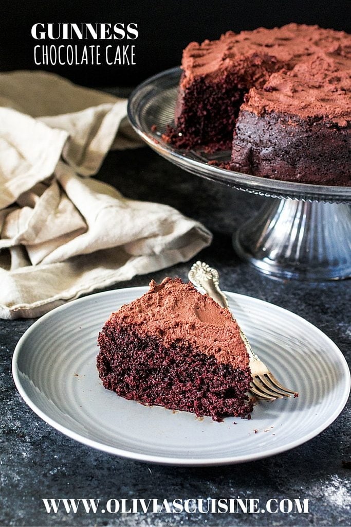 Guinness Chocolate Cake | www.oliviascuisine.com | Rich, moist and decadent , this chocolate cake is made with Guinness beer and is a perfect treat for St Patrick's Day!