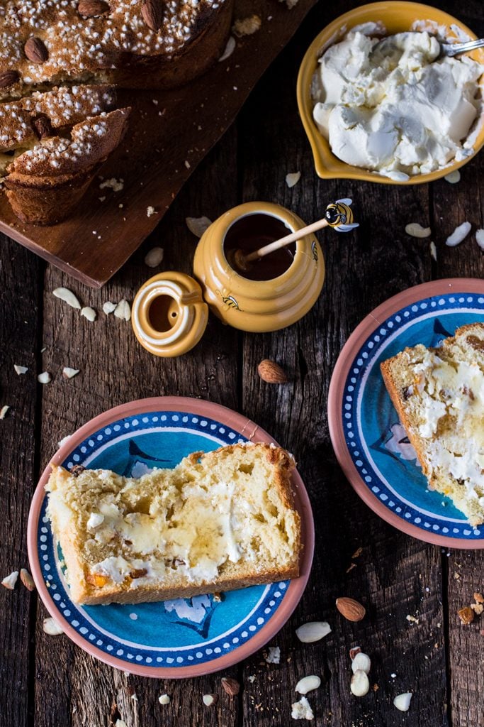 Easter Dove Bread (Colomba Pasquale) | www.oliviascuisine.com | This classic Italian sweet bread is a must at my Easter table. Traditionally filled with candied and dried fruit, this delicious sweet bread is great for brunch or dessert, accompanied by some Mascarpone cheese and honey. #sp #BRMEaster #CleverGirls