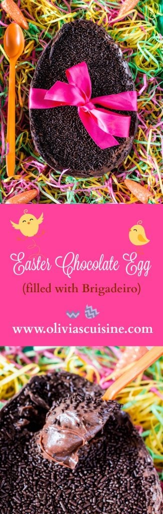 Easter Chocolate Egg (Filled with Brigadeiro) | www.oliviascuisine.com | In Brazil it is common to exchange oversized chocolate eggs for Easter. This version, filled with a creamy and delicious brigadeiro, is my favorite! It is the perfect Easter gift! (Provided you don't devour the whole thing by yourself!).
