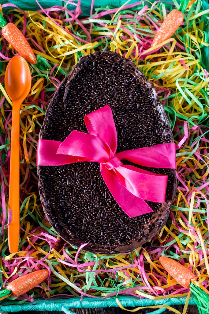 Easter Chocolate Egg (Filled with Brigadeiro) | www.oliviascuisine.com | In Brazil it is common to exchange oversized chocolate eggs for Easter. This version, filled with a creamy and delicious brigadeiro, is my favorite! It is the perfect Easter gift! (Provided you don't devour the whole thing by yourself!). 