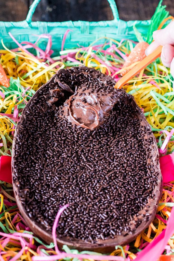 Easter Chocolate Egg (Filled with Brigadeiro) | www.oliviascuisine.com | In Brazil it is common to exchange oversized chocolate eggs for Easter. This version, filled with a creamy and delicious brigadeiro, is my favorite! It is the perfect Easter gift! (Provided you don't devour the whole thing by yourself!). 