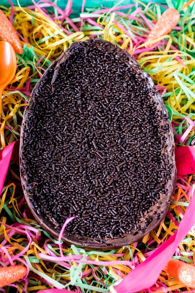 Easter Chocolate Egg (Filled with Brigadeiro) | www.oliviascuisine.com | In Brazil it is common to exchange oversized chocolate eggs for Easter. This version, filled with a creamy and delicious brigadeiro, is my favorite! It is the perfect Easter gift! (Provided you don't devour the whole thing by yourself!). 