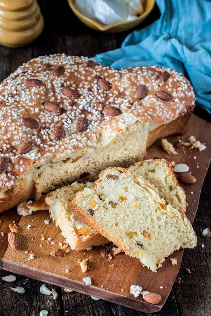 Easter Dove Bread (Colomba Pasquale) | www.oliviascuisine.com | This classic Italian sweet bread is a must at my Easter table. Traditionally filled with candied and dried fruit, this delicious sweet bread is great for brunch or dessert, accompanied by some Mascarpone cheese and honey. #sp #BRMEaster #CleverGirls