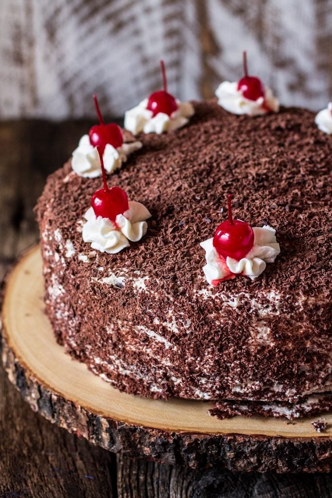 Black Forest Cake | www.oliviascuisine.com | This German classic chocolate cake made with cherries pairs beautifully with a glass of Pinot Noir. #GloriaFerrer #CleverGirls