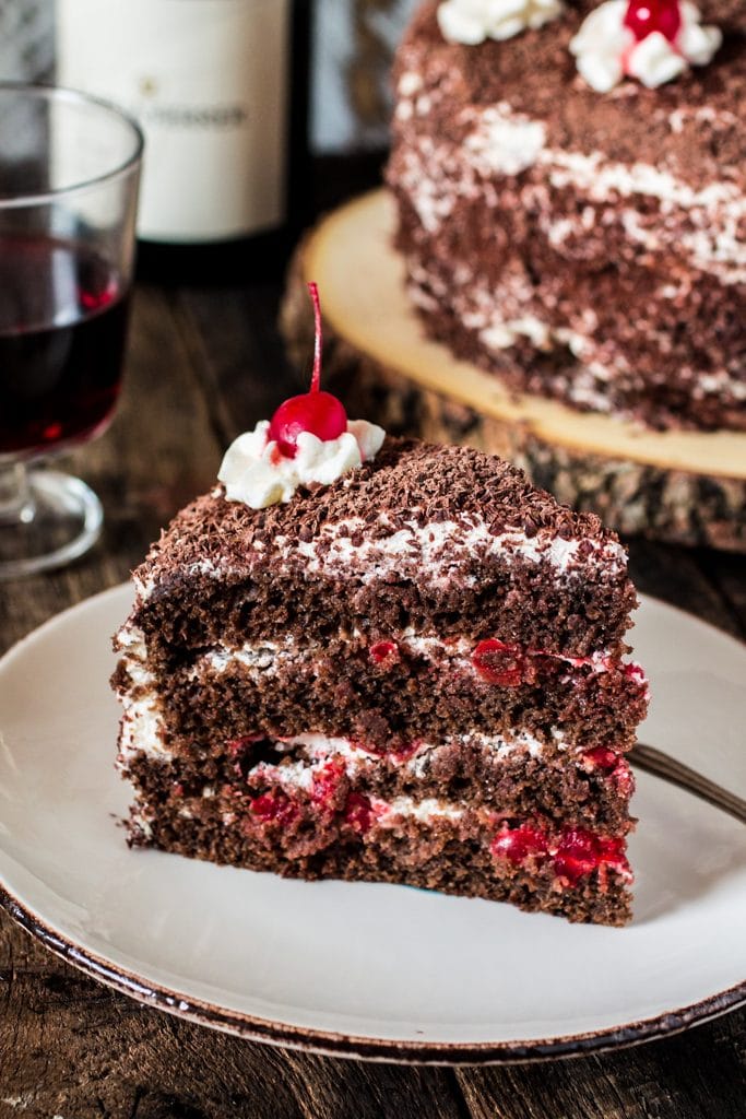 Black Forest Cake | www.oliviascuisine.com | This German classic chocolate cake made with cherries pairs beautifully with a glass of Pinot Noir. #GloriaFerrer #CleverGirls