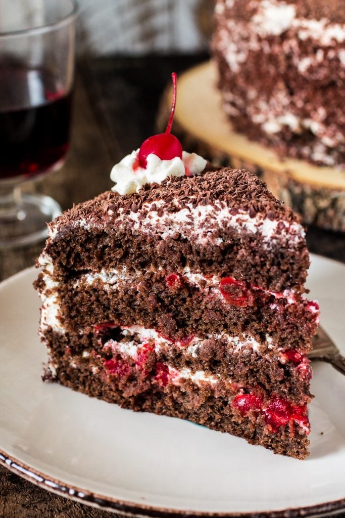 Black Forest Cake | www.oliviascuisine.com | This German classic chocolate cake made with cherries pairs beautifully with a glass of Pinot Noir. #GloriaFerrer #CleverGirls