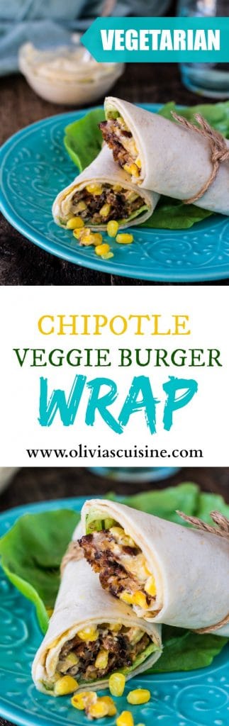 Chipotle Veggie Burger Wrap Sandwich (with Roasted Aioli and Sweet Corn Relish) | www.oliviascuisine.com | #MeatlessMonday made easy with this vegetarian sandwich wrap! Not only nutritious but also very delicious! #OMGardein #sponsored