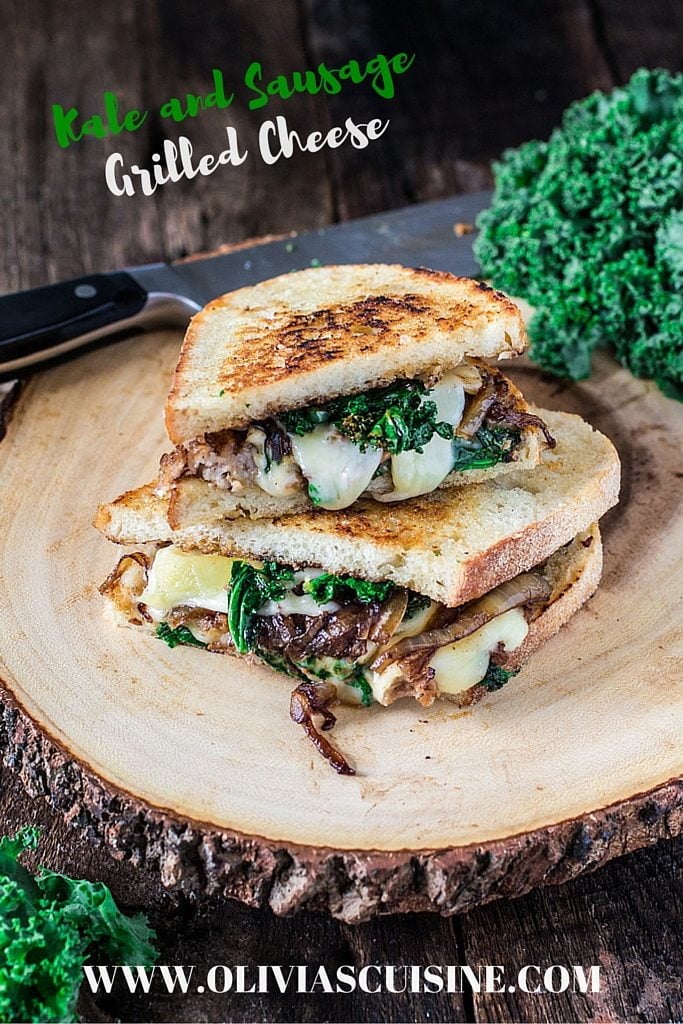 Kale and Sausage Grilled Cheese Sandwich | www.oliviascuisine.com | A kale and sausage twist on a classic grilled cheese. 