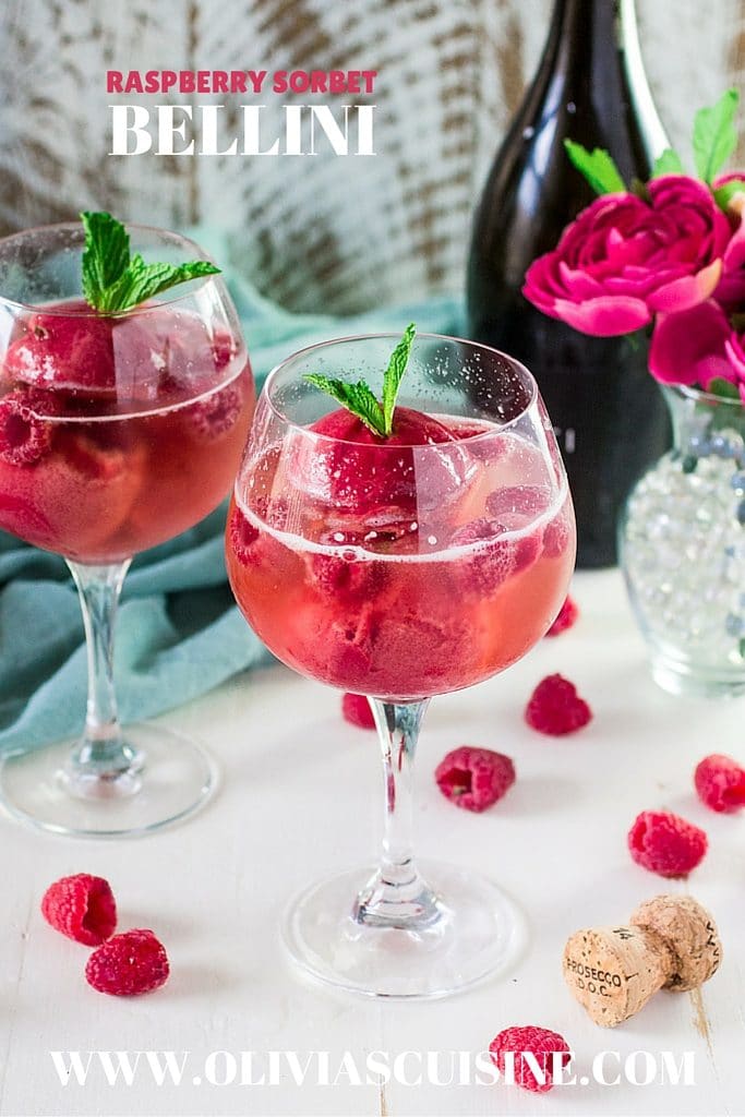 Raspberry Sorbet Bellini | www.oliviascuisine.com | A fun twist on the classic Bellini, made with raspberry sorbet and prosecco. Perfect for Spring and Summer! #VOVETI #CleverGirls