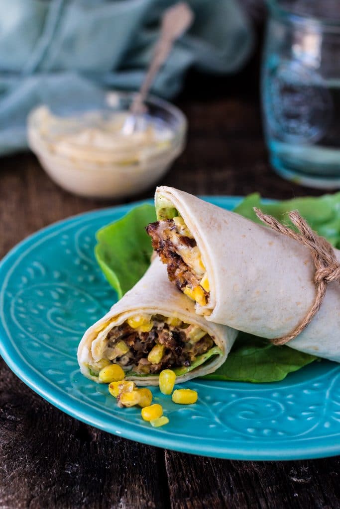 Chipotle Veggie Burger Wrap Sandwich (with Roasted Aioli and Sweet Corn Relish) | www.oliviascuisine.com | #MeatlessMonday made easy with this vegetarian sandwich wrap! Not only nutritious but also very delicious! #OMGardein #sponsored