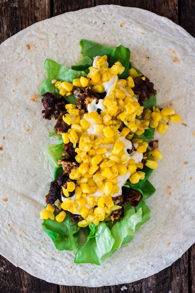 Chipotle Veggie Burger Wrap Sandwich (with Roasted Aioli and Sweet Corn Relish) | www.oliviascuisine.com | #MeatlessMonday made easy with this vegetarian sandwich wrap! Not only nutritious but also very delicious! #OMGardein #sponsored