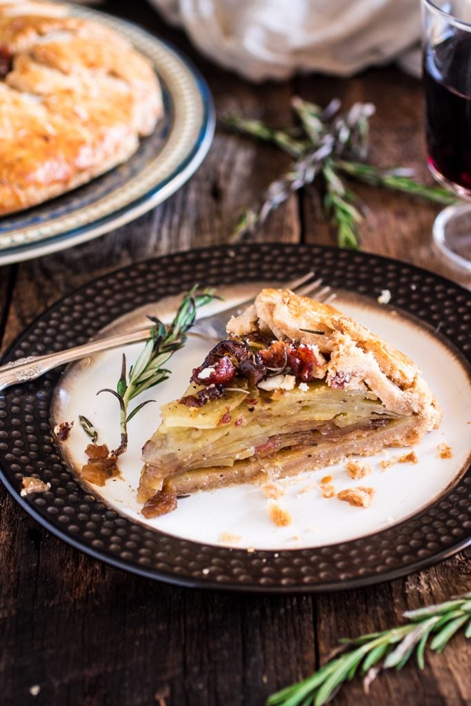 Potato Galette with Caramelized Onions, Bacon, Goat Cheese and Rosemary | www.oliviascuisine.com | Serve this savory rustic tart for brunch, along a nice green salad, and you'll be sure to impress your guests!