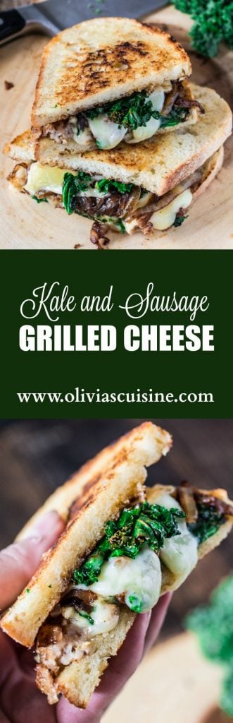 Kale and Sausage Grilled Cheese Sandwich | www.oliviascuisine.com | A kale and sausage twist on a classic grilled cheese.