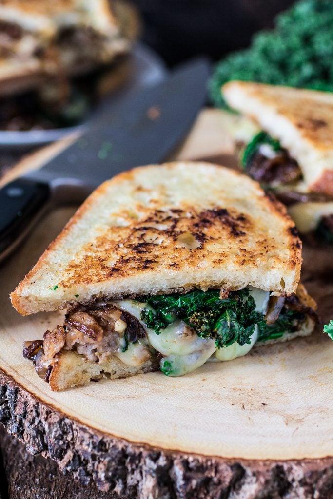 Kale and Sausage Grilled Cheese Sandwich | www.oliviascuisine.com | A kale and sausage twist on a classic grilled cheese.
