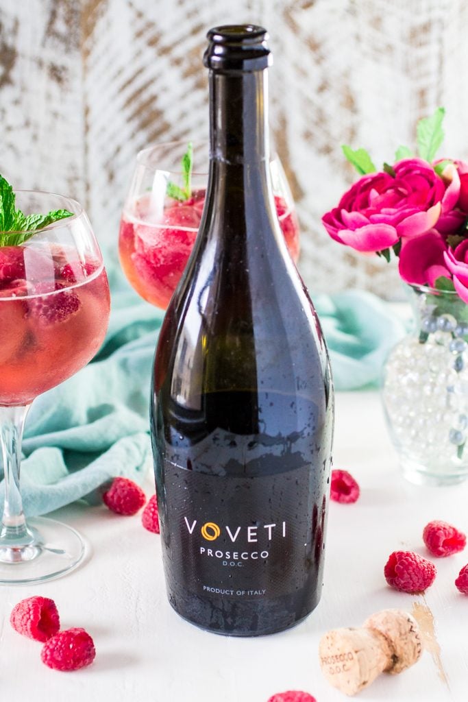 Raspberry Sorbet Bellini | www.oliviascuisine.com | A fun twist on the classic Bellini, made with raspberry sorbet and prosecco. Perfect for Spring and Summer! #VOVETI #CleverGirls