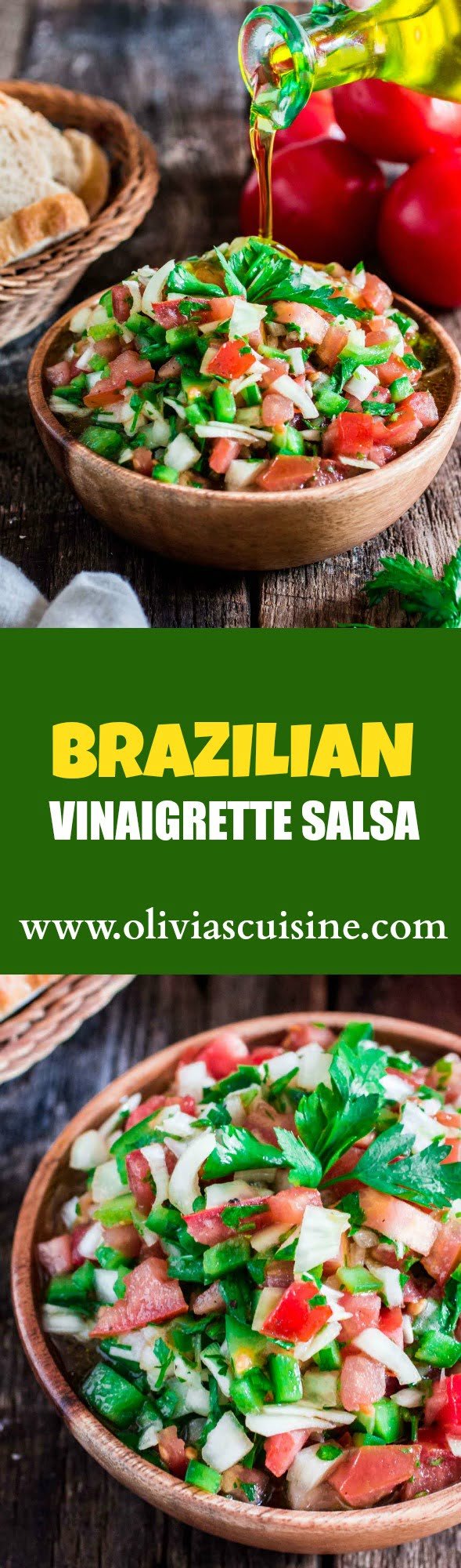 Brazilian Vinaigrette Salsa | www.oliviascuisine.com | If you've been to a Brazilian barbecue, or feijoada restaurant, you know that the "vinagrete" is a must! Milder than the Mexican version, we make our salsa with tomatoes, onions, bell peppers (depending on the region), Vinager and oilve oil. It goest great with any grilled meat, chicken, fish or just with some crunchy bread!