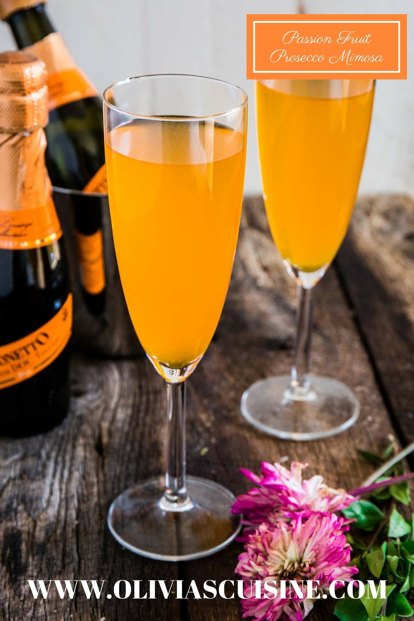 Passion Fruit Prosecco Mimosa | www.oliviascuisine.com | A refreshing and easy cocktail, made with only 2 ingredients: Passion Fruit juice and Mionetto Prosecco! MyMionetto (Msg 4 21+) AD