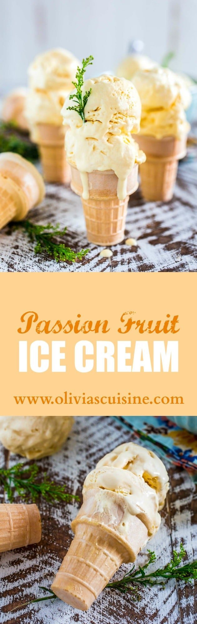 Passion Fruit Ice Cream | www.oliviascuisine.com | A no-churn ice cream recipe that is sweet, tart, creamy and oh so tropical! :) The perfect frozen treat for a hot summer day!