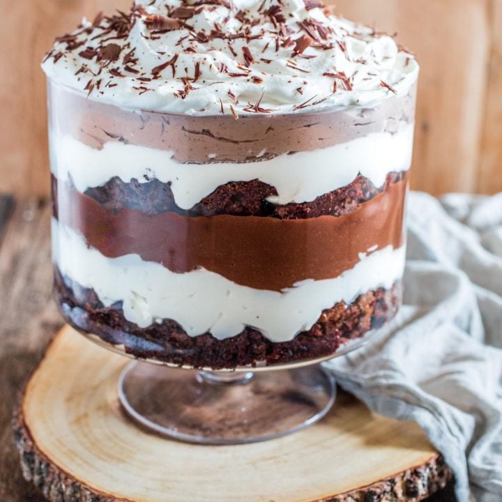 Brownie Trifle | www.oliviascuisine.com | An impressive, easy and rich dessert that feeds a crowd! All you have to do is layer brownies, whipped cream and chocolate pudding. What could be easier than that? :) #ad #mixinmoments