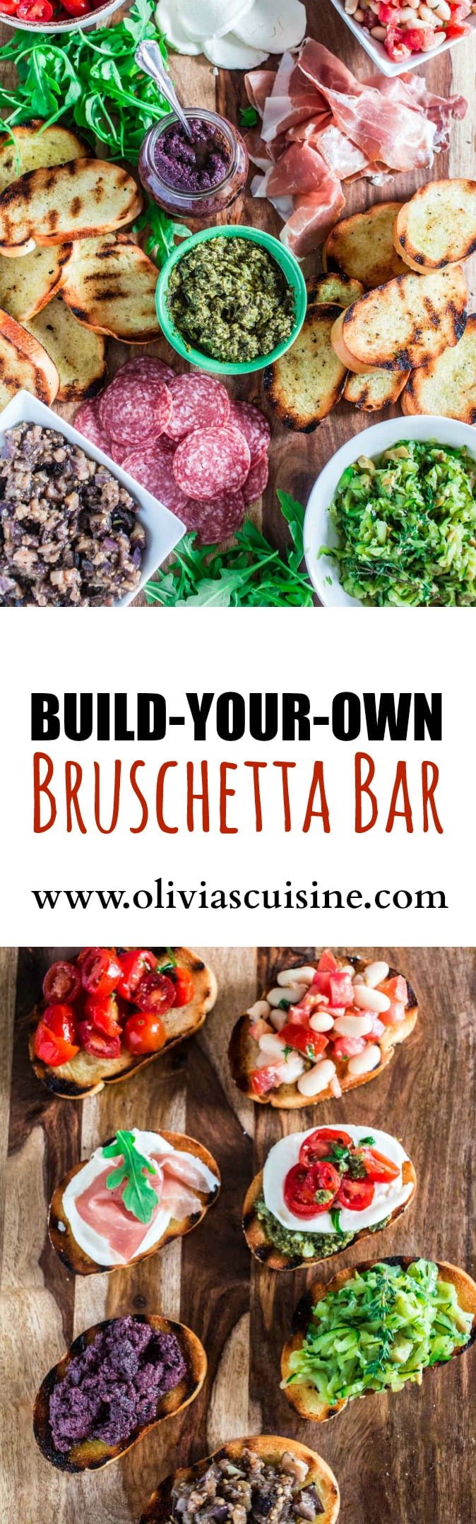 Build Your Own Bruschetta Bar | www.oliviascuisine.com | A step by step tutorial so you can set up a beautiful and fun bruschetta station for your next party!